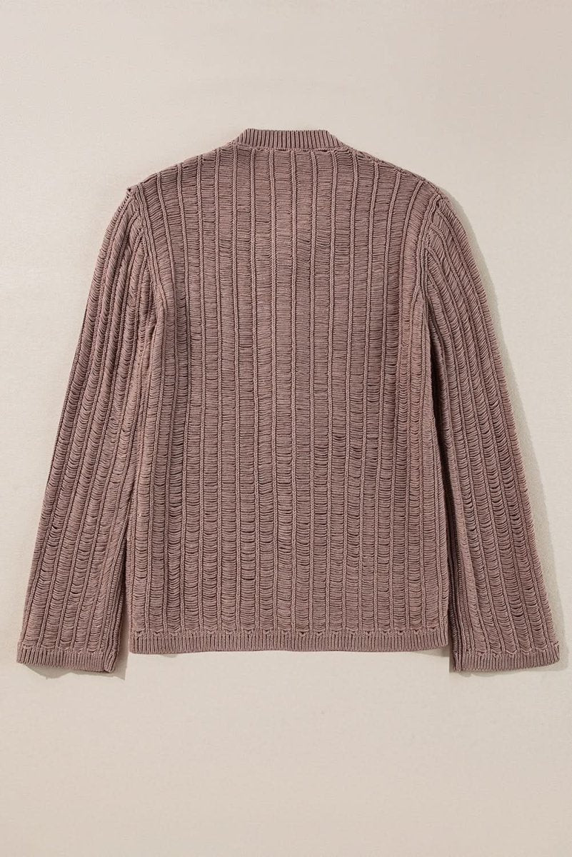 Textured Knit Buttoned Cardigan with Unique Goat Cut-Out Design - Love Salve